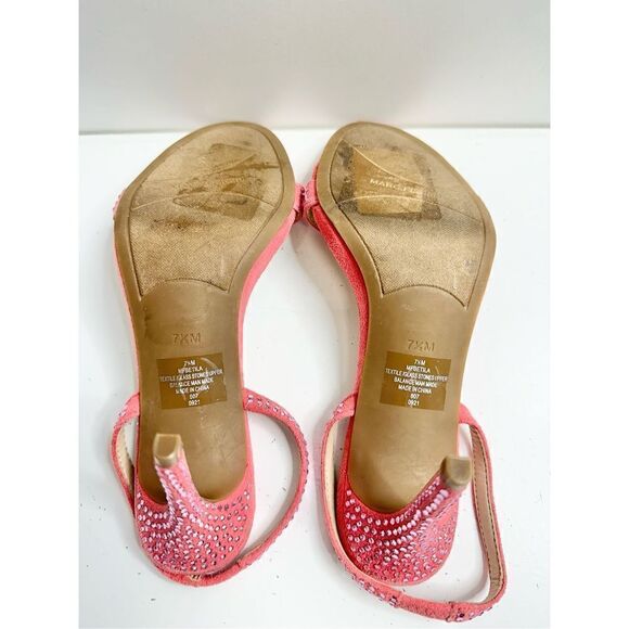Marc Fisher Sandals Womens 7.5 Pink Open Toe Slingback Heels Rhinestone Accent - Picture 9 of 9